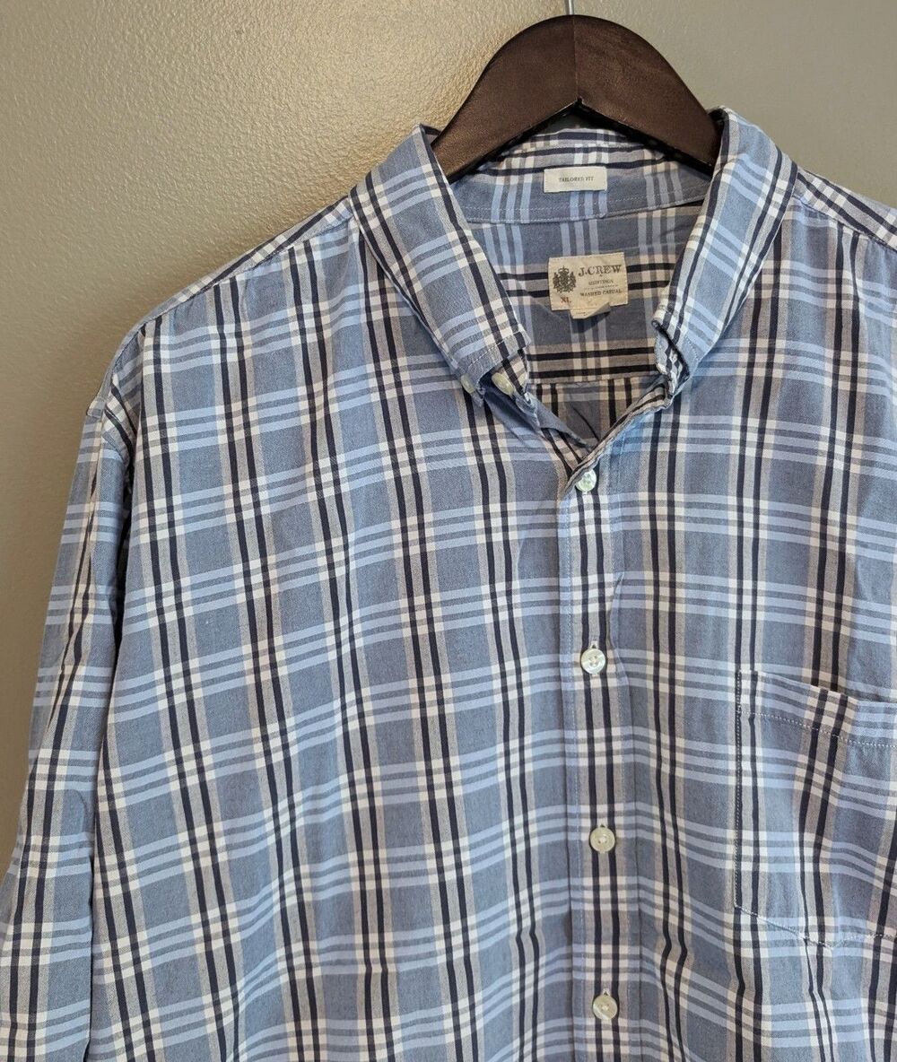 J. Crew Mens XL Blue Plaid Shirt Tailored Fit Long Sleeve Button Down Cotton L
